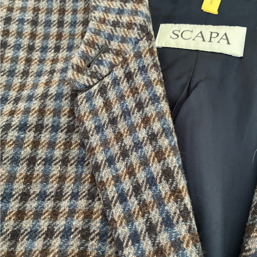 Women’s Scapa Brown Blue Wool Houndstooth Blazer: Size 40 US M - Picture 10 of 16